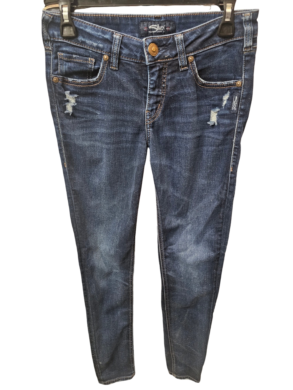 Silver Jeans Skinny Womens Size 26 Dark Indigo Stretch Denim Light Distressing